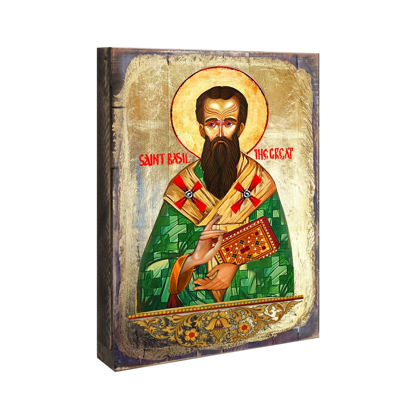 Saint Basil Wooden Gold Plated Religious Christian Sacred Icon - Inspirational Icon Decor - 85053