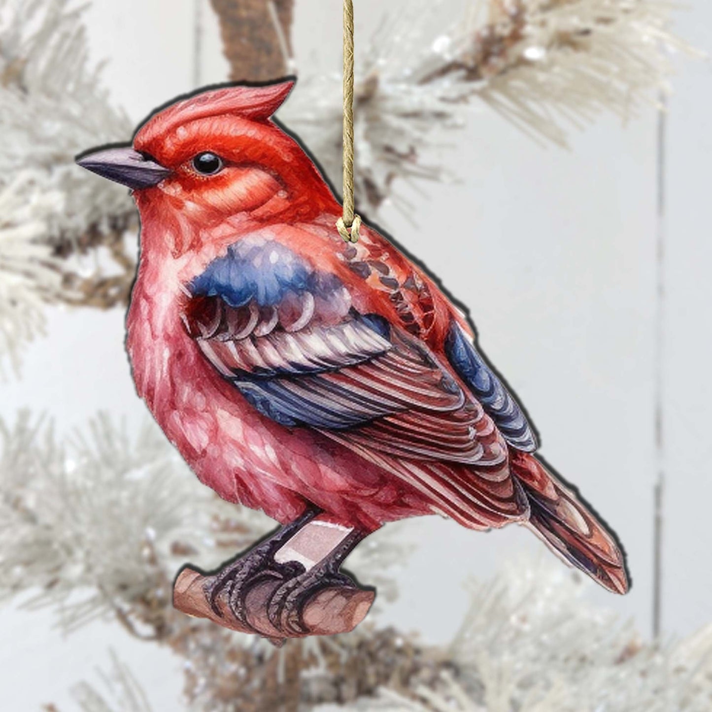 Red Forest Bird Wooden Ornaments by G.Debrekht - Wildlife Holiday Decor - 8710005-1