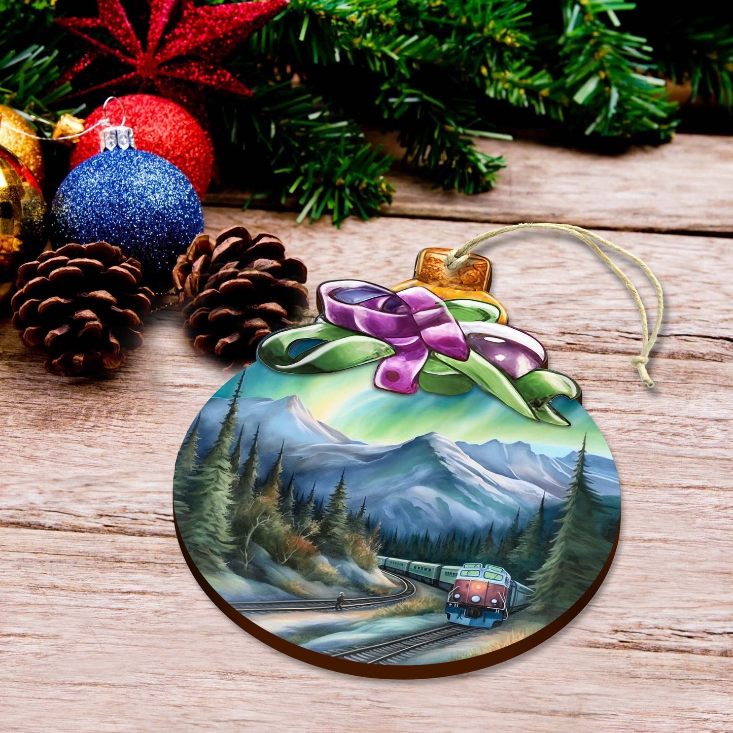 Mountain Glow Express Wooden Ornaments by G.Debrekht - Wildlife Holiday Decor - 870016