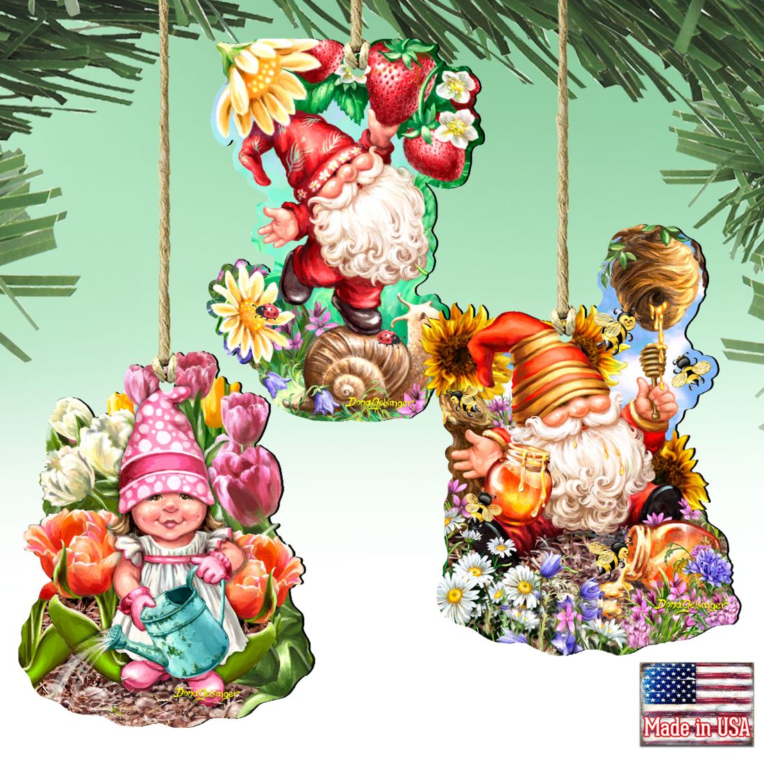 Gnomes Wooden Ornaments Set of 3 by Gelsinger - Christmas Santa Snowman Decor - 8461060-S3-DG