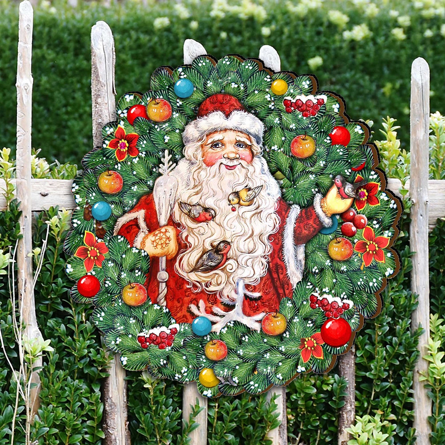 Santa Wreath with Birds Door Decor by G. DeBrekht - Christmas Santa Snowman Decor - 8185320H