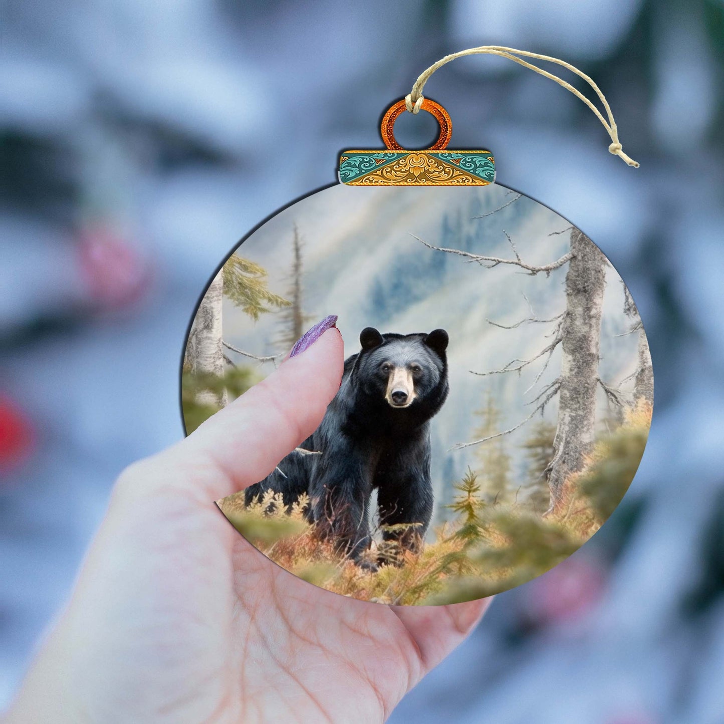 Alaskan Black Bear Journey Wooden Ornaments by G.Debrekht - Wildlife Holiday Decor - 870072