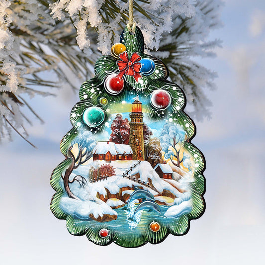 Lighthouse Tree Wooden Ornaments by G. DeBrekht - Coastal Holiday Decor - 8119185