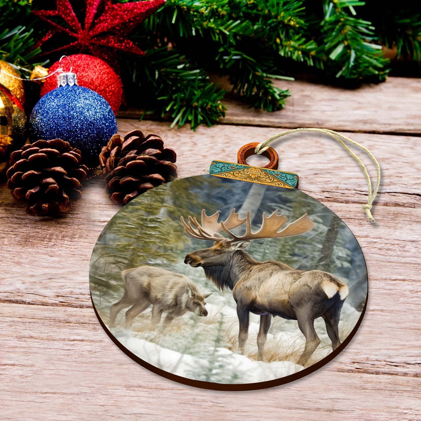 Elk in the Wilderness Wooden Ornaments by G.Debrekht - Wildlife Holiday Decor - 870055