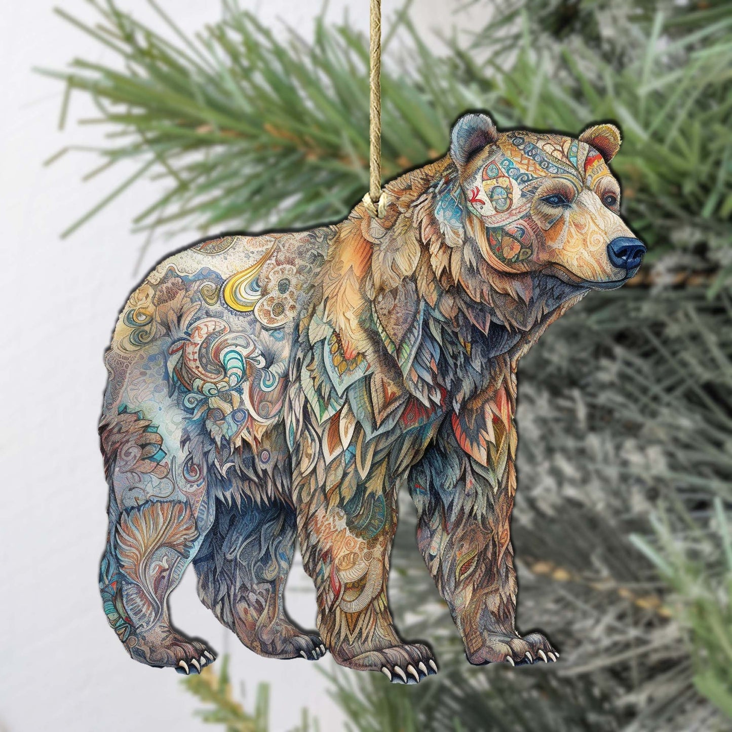 Alaskan Majestic Bear Wooden Ornaments by G.Debrekht - Wildlife Holiday Decor - 8710106-1