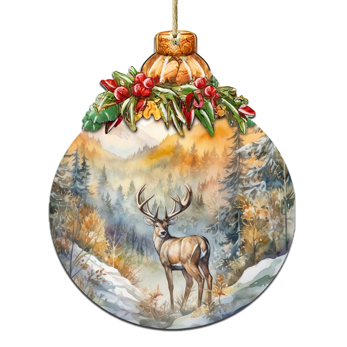 Elk in Mountain's Nature Beauty Wooden Ornaments by G.Debrekht - Wildlife Holiday Decor - 870027