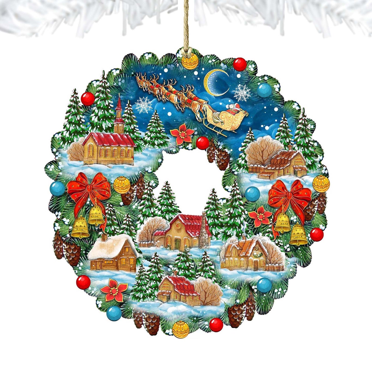 Up-Up Wreath Wooden Ornaments by G. DeBrekht - Christmas Santa Snowman Decor - 8185315