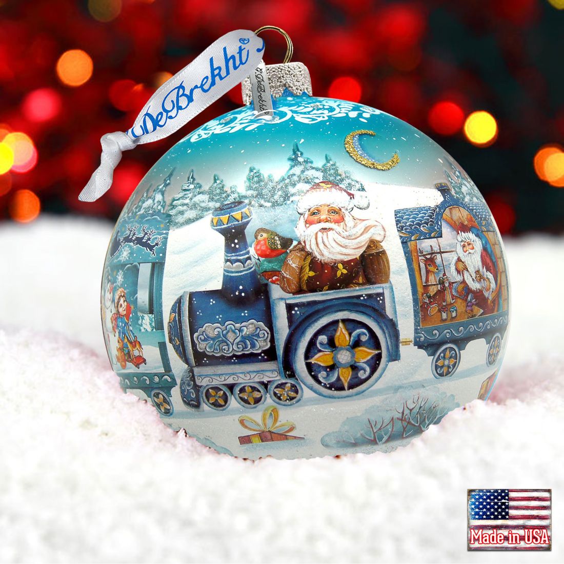 Express Train Ball Glass Ornament Limited Edition by G. DeBrekht - Christmas Santa Snowman Decor - 73873B