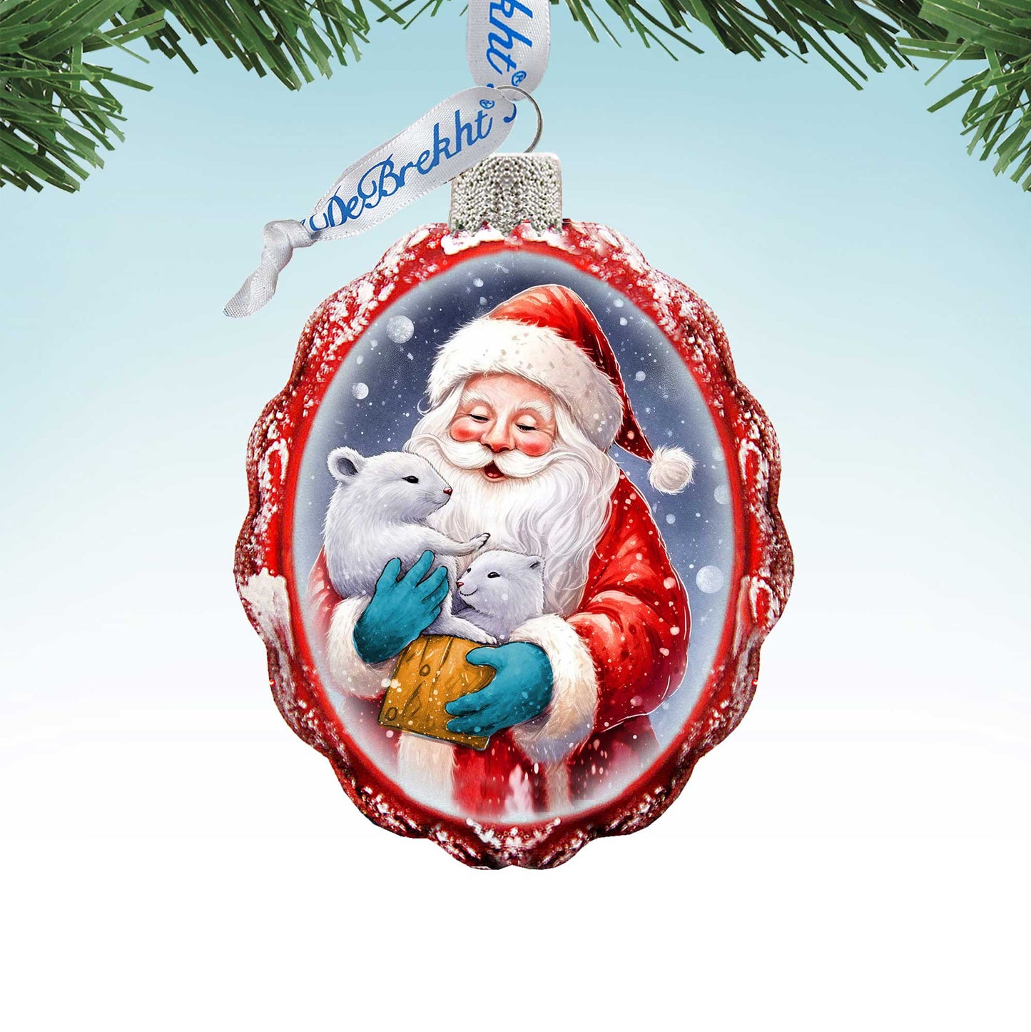 Santa with Cubs Mercury Glass Ornaments by G. Debrekht - Christmas Santa Snowman Decor - 776012