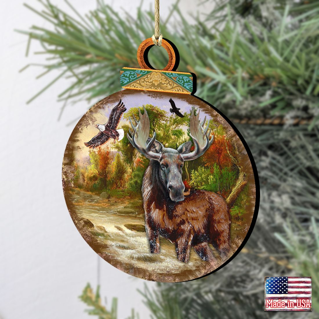 Woodsy Moose Ball Wooden Ornaments by G. DeBrekht - Wildlife Holiday Decor - 8025215
