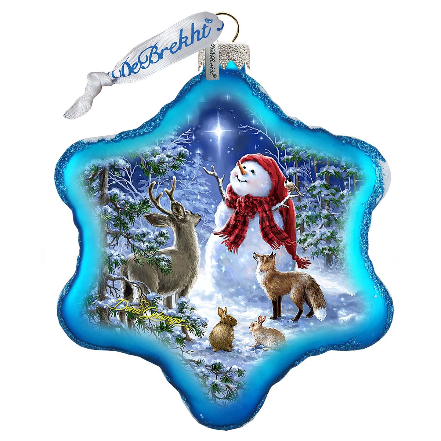 Heaven with Snowman Glass Ornament by D. Gelsinger - Christmas Santa Snowman Decor - 754-102B-DG