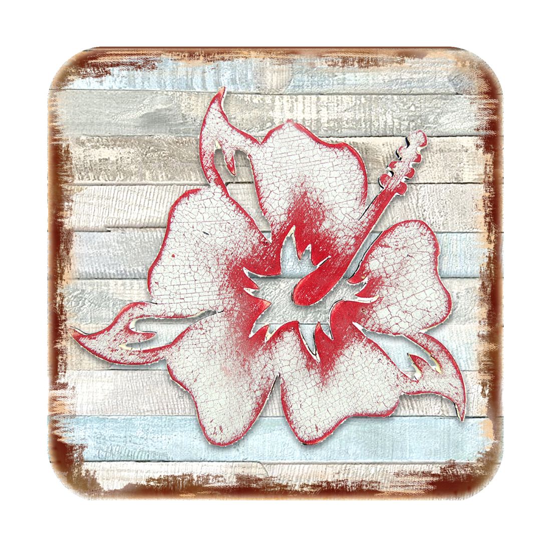 Hibiscus Flower Wooden Cork Coasters Gift Set of 4 by Nature Wonders - Nature Wildlife Decor  - 8198421-9C-S4