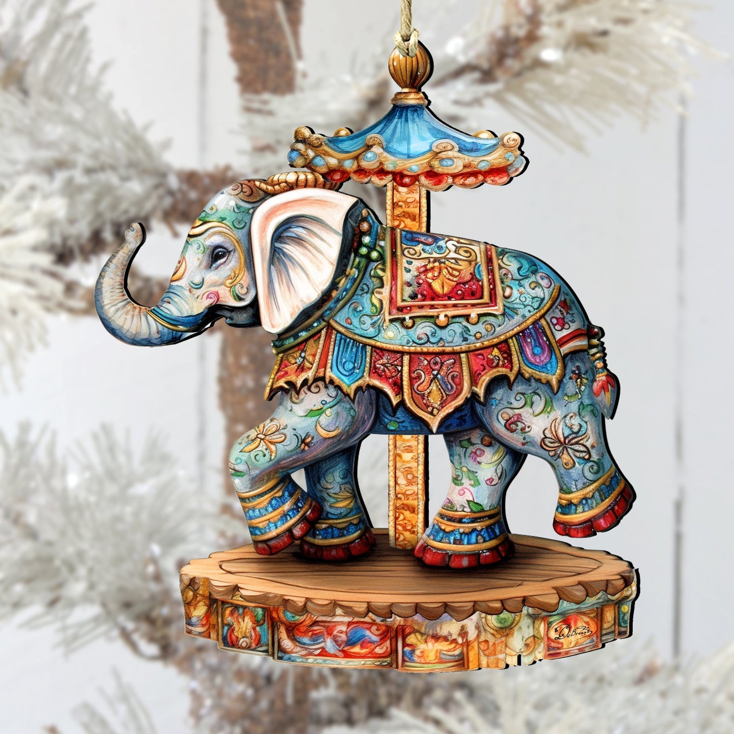 Carousel Elephant Wooden Ornaments by G. Debrekht Christmas Decor - 8611029-2