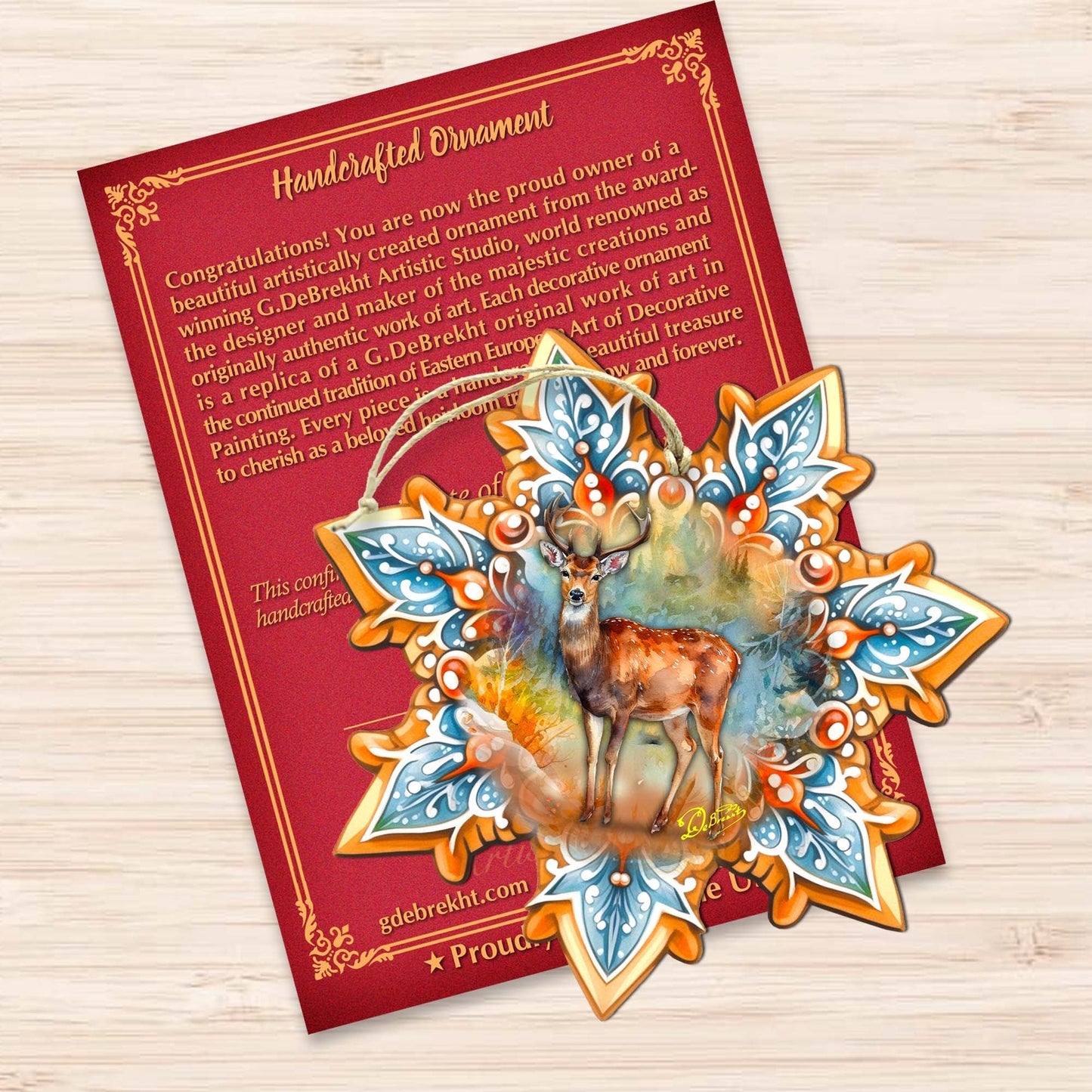 Forest Elk Snowflake Wooden Ornaments by G. Debrekht - Nature Wildlife Decor - 8688413