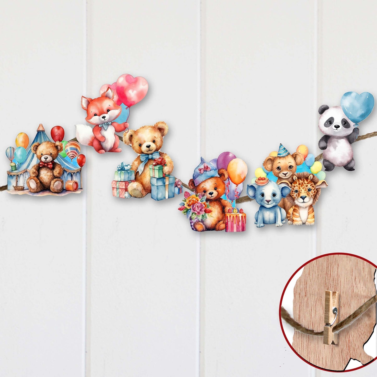 Happy Birthday Decorative Wooden Clip-on Ornaments Set of 6 by G. Debrekht - Christmas Decor - 8090035C-S6