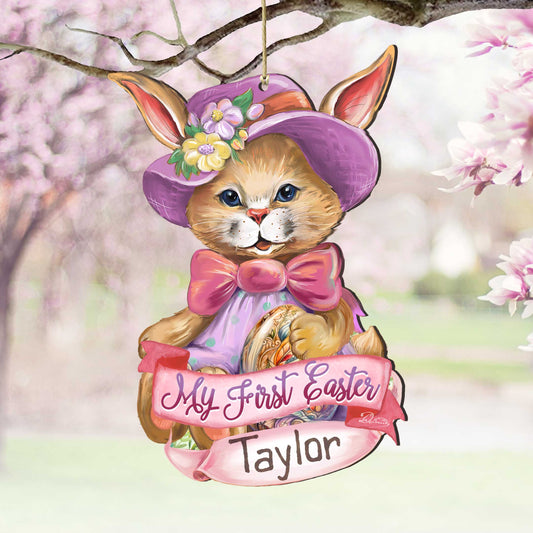 Personalized Baby Gift, Easter Wooden Ornament, Easter Basket Tag  - Baby Name My First Easter Bunny Wooden Ornaments by G. Debrekht Easter Spring Decor - 8652783P-24