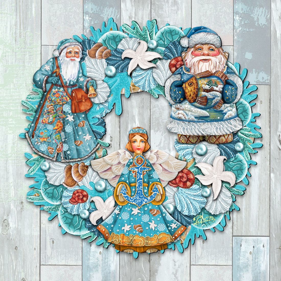 Coastal Sea Treasure Holiday Door Wreath by G. DeBrekht - Coastal Holiday Decor - 8185306-4H