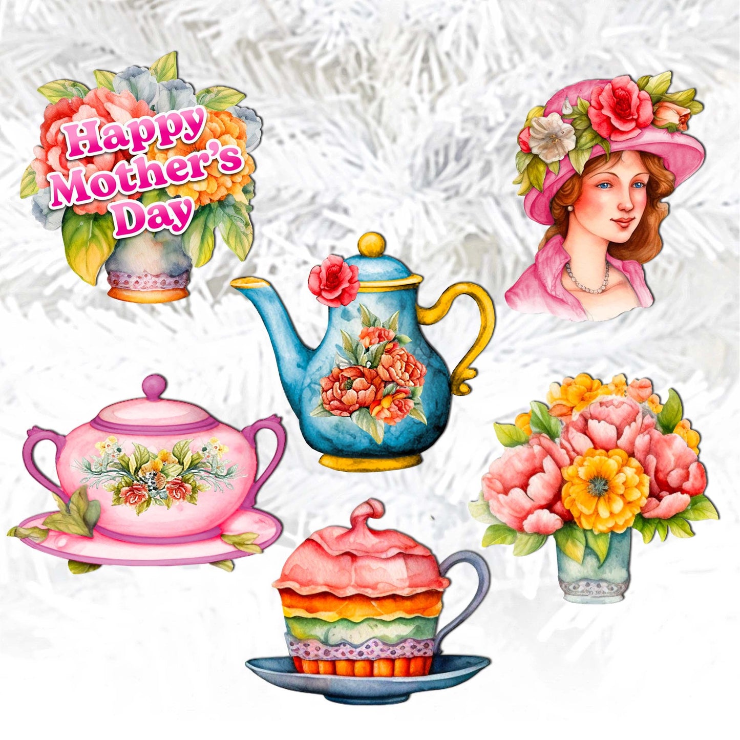 Happy Mother's Day Decorative Wooden Clip-on Ornaments Set of 6 by G. Debrekht - Love Family Decor - 8090059C-S6