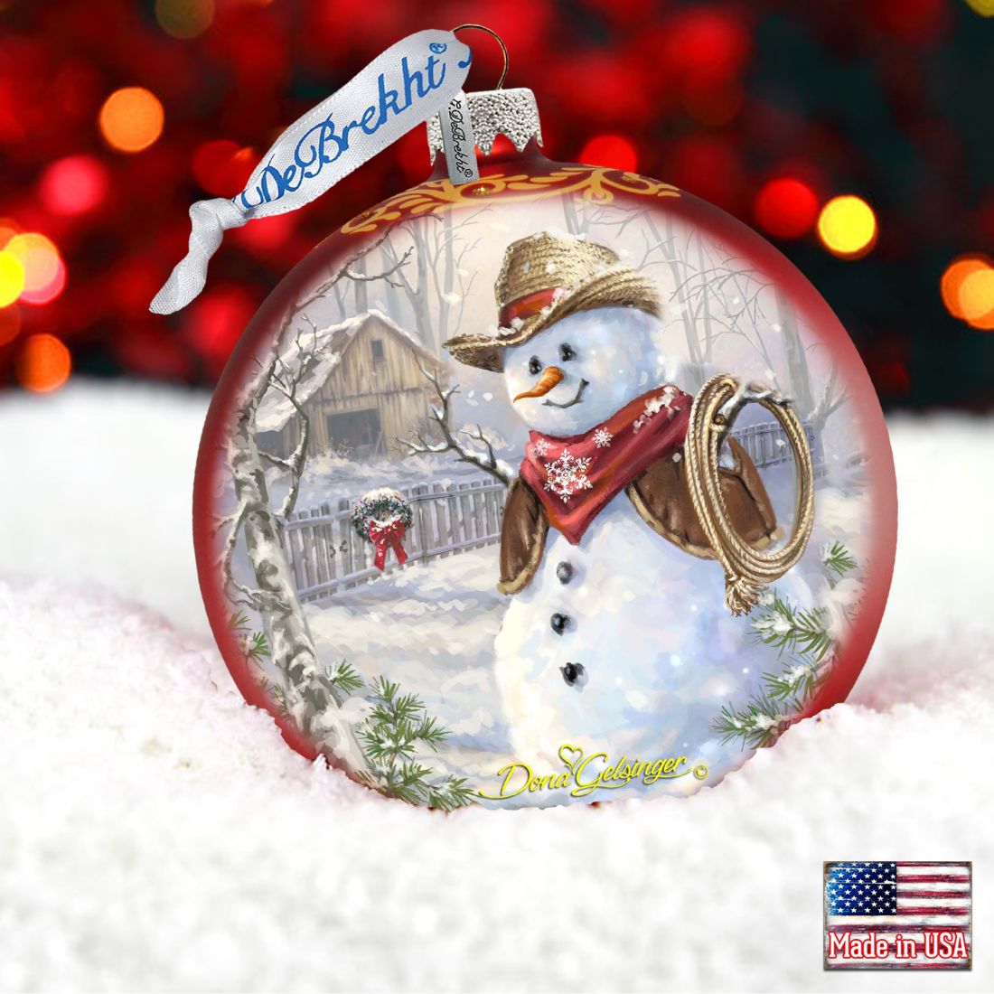 Cowboy Snowman Glass Ornament by D. Gelsinger - Christmas Santa Snowman Decor - 71115-2-1541