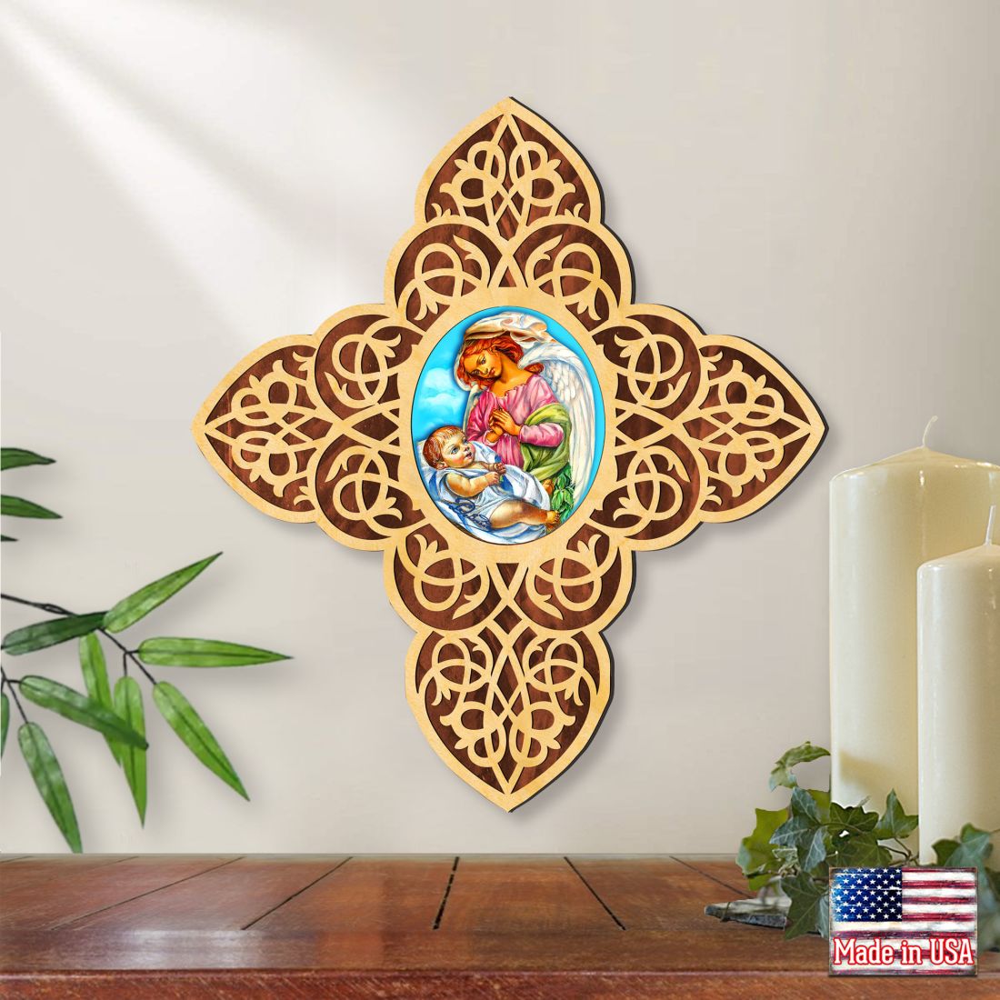 Blessing Angel Filigree Wooden Cross by Museum Icons - Inspirational Icon Decor - 88428