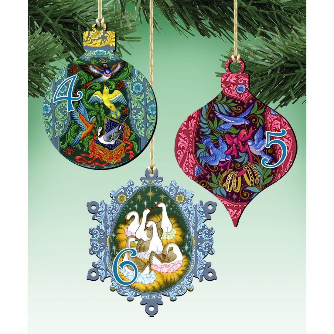 12 Days of Christmas Wooden Ornament Set of 12 by G. Debrekht - Christmas Decor