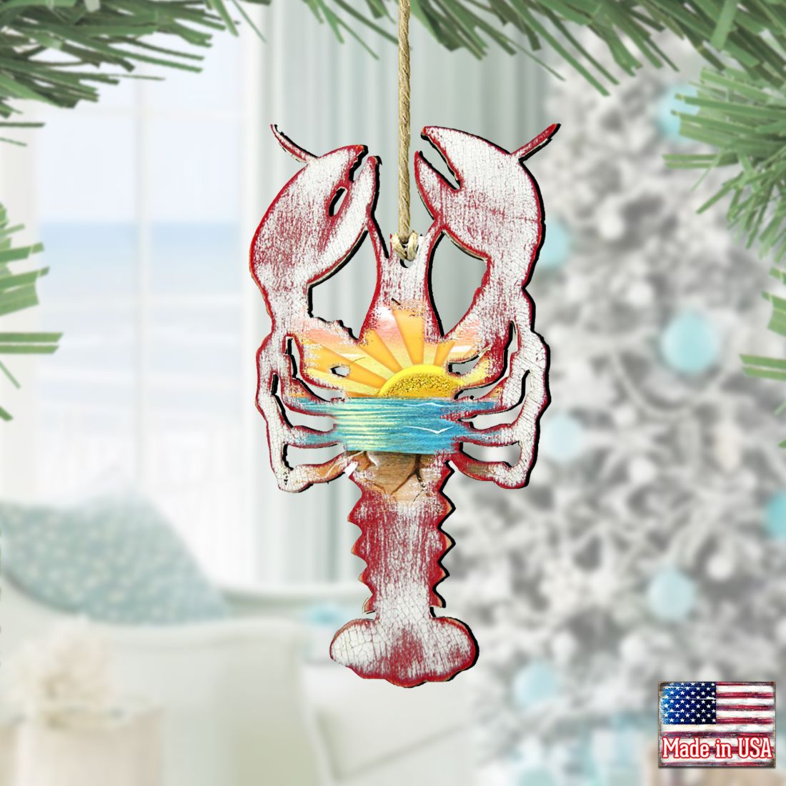 Rustic Lobster Wooden Ornaments by G. DeBrekht - Coastal Holiday Decor - 8198538