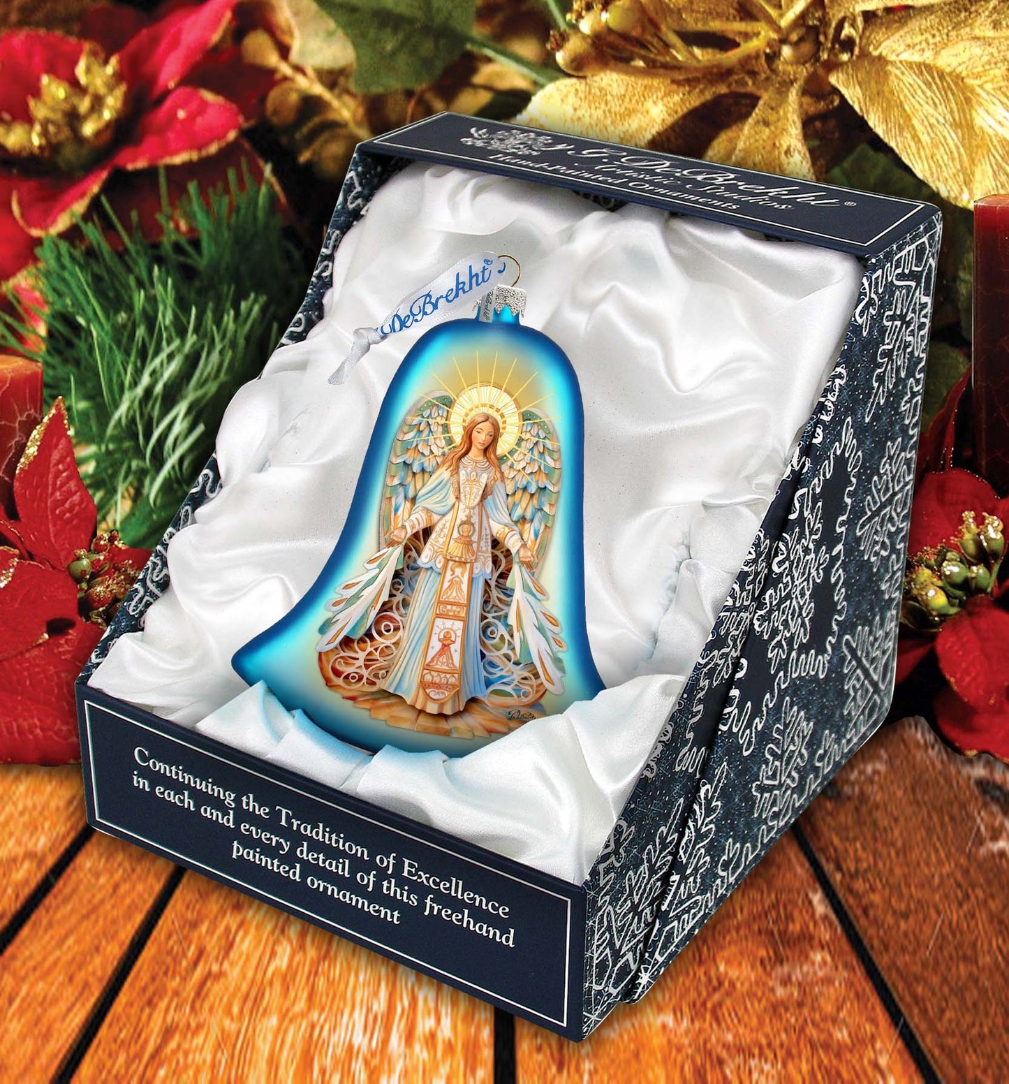 Light-bearing Angel Bell Glass Ornament by G. Debrekht - Nativity Holiday Decor - 752-041