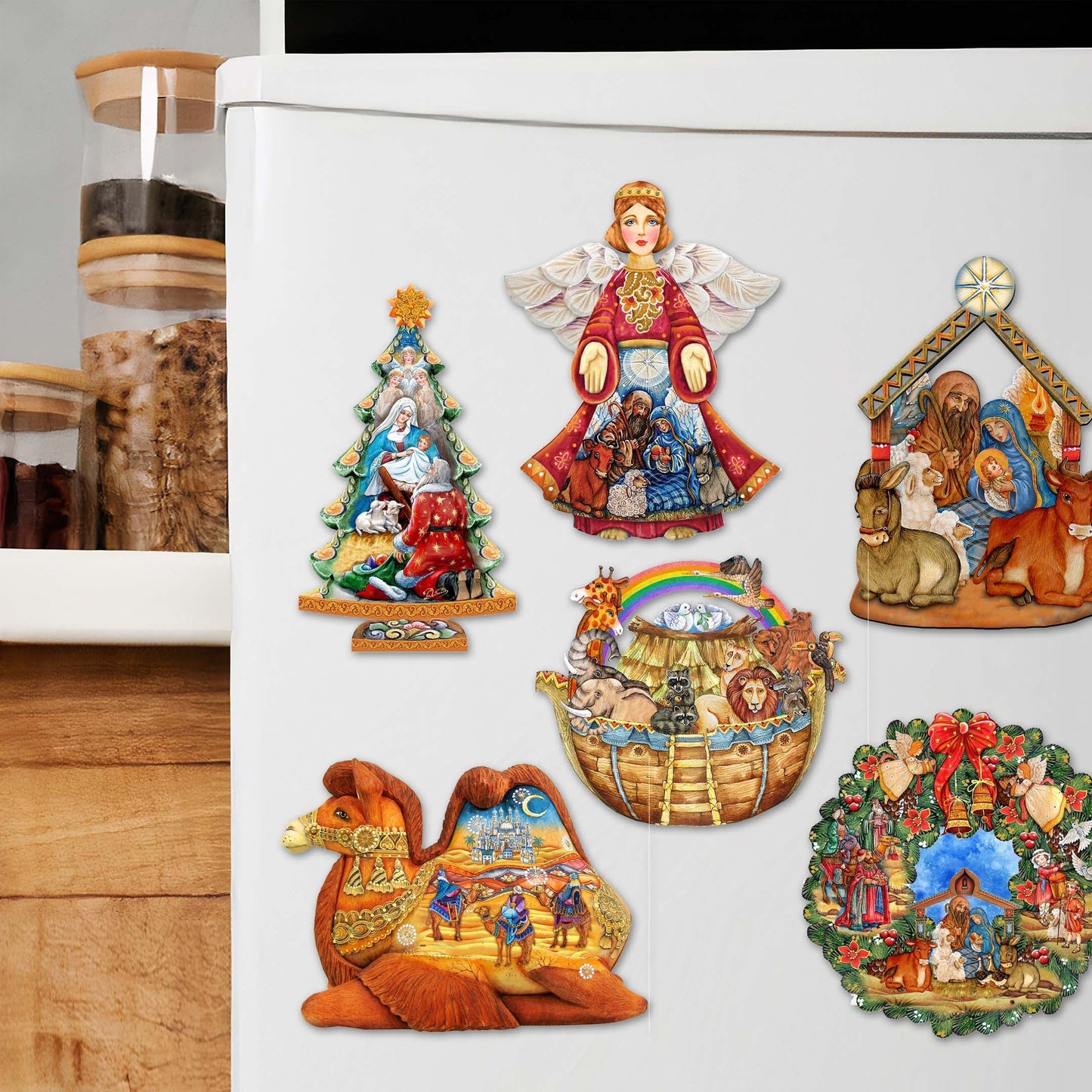Nativity Decorative Wooden Magnets Set of 6 by G. Debrekht - Nativity Holiday Decor - 8090133G-S6