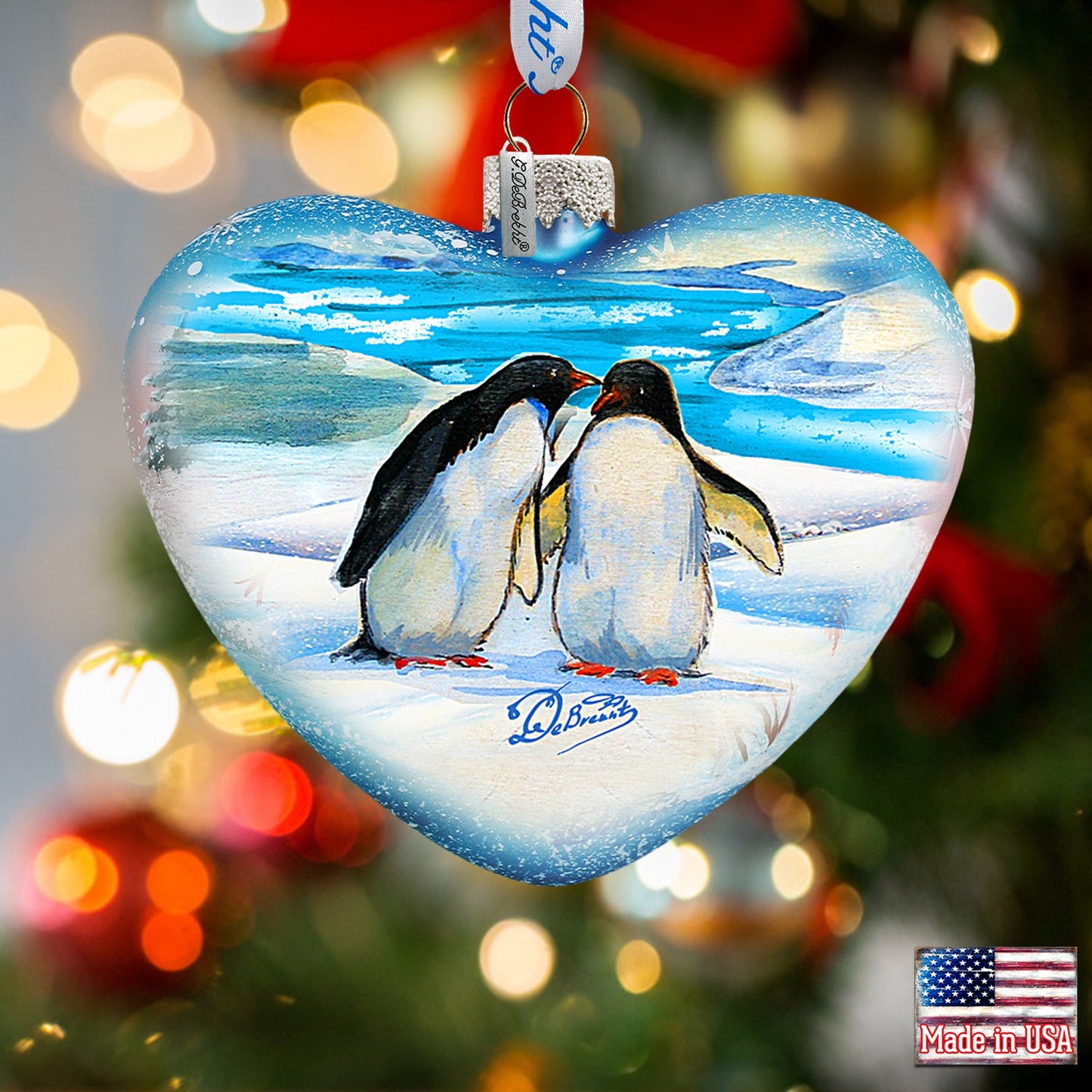 Penguins Pals Heart Glass Ornament by G. DeBrekht - Wildlife Holiday Décor - 73431