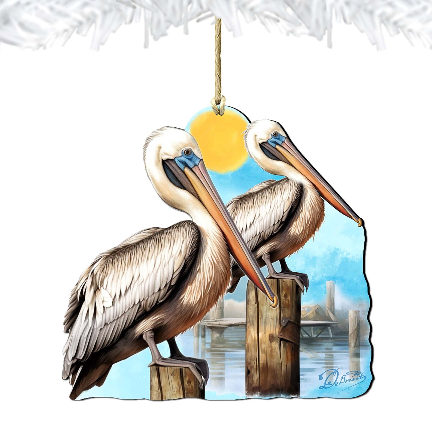 Beach Themed Ornaments - Pelicans Wooden Ornaments by G.Debrekht Coastal Holiday Decor - 8688195