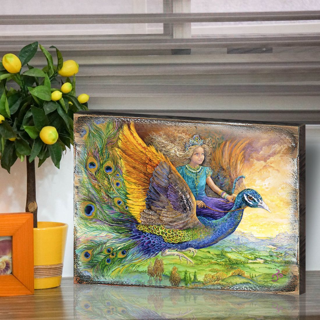Peacock Princess Fantasy Wooden Wall Art by Josephine Wall - Fantasy Decor - 852138-JW