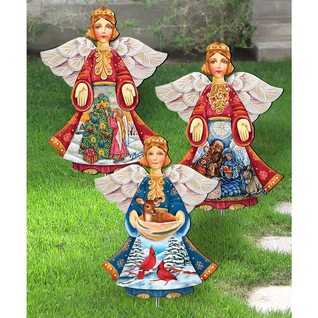 Blessed Angels Outdoor Walkway Outdoor Garden Decor Set of 3 by G. DeBrekht - Christmas Decor - 8120126MS3