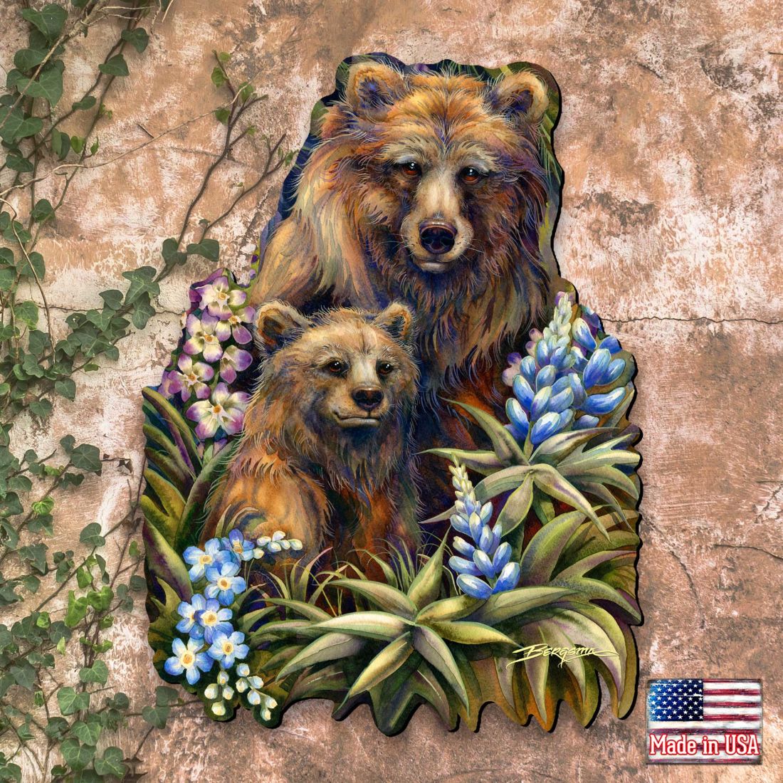 Grin & Bear it Grizzly Mother & Cub Wall Art by J. Bergsma - Wildlife Holiday Decor - 8591947W-JB
