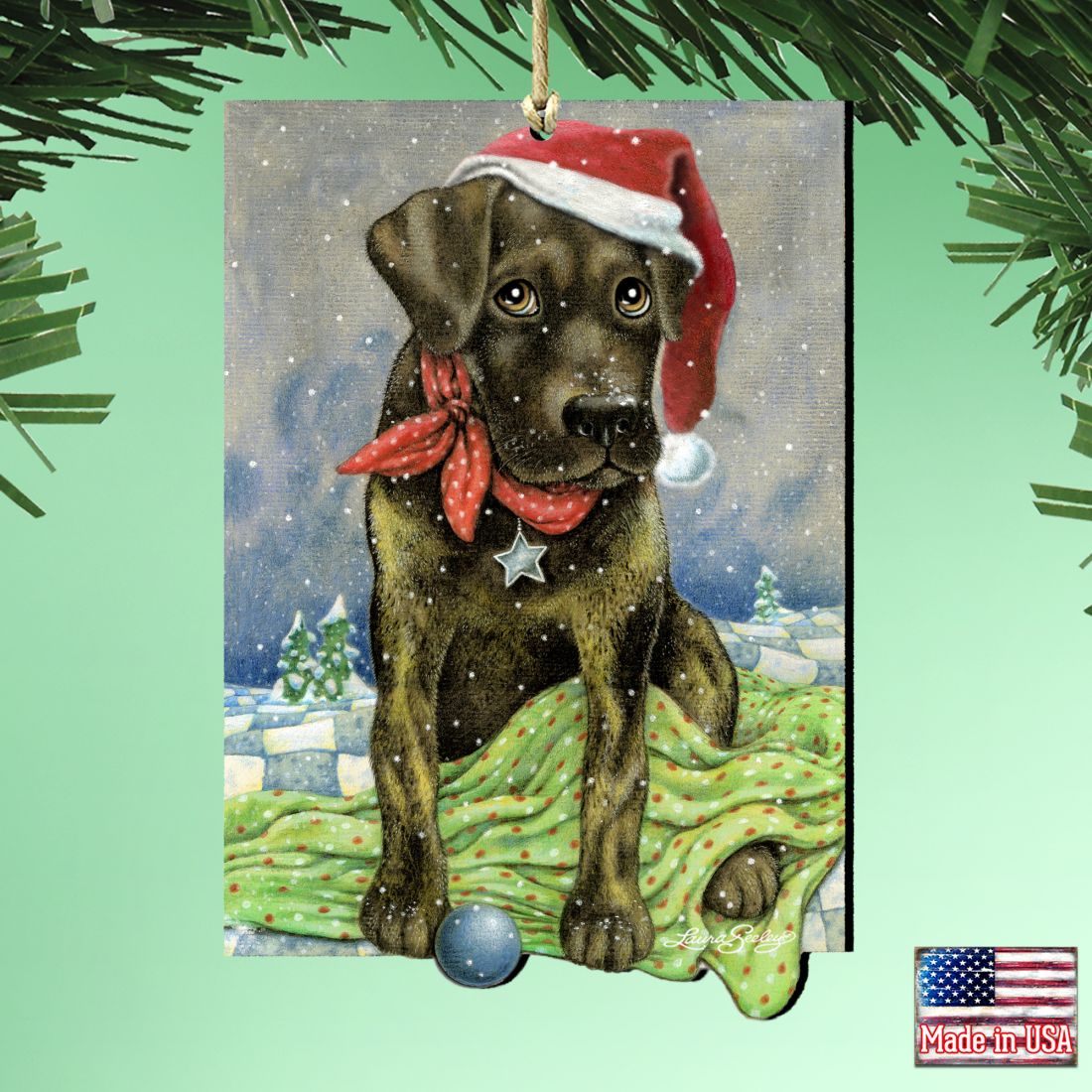 Flurries Fetch Fun Santa Dog by Laura Seeley - Pets Dog and Cats Decor - 8511025-LS