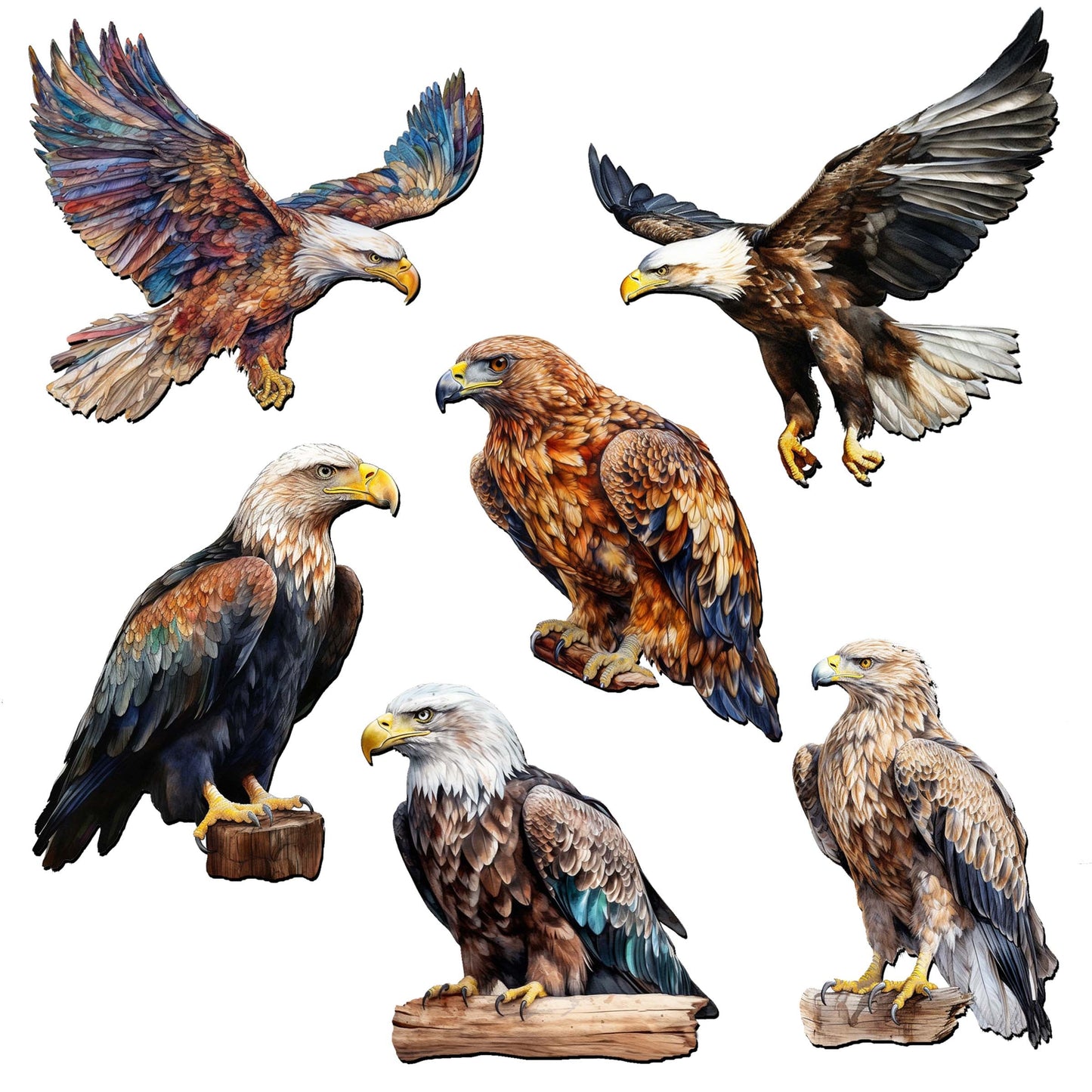 Eagle's Flight Decorative Wooden Magnets Set of 6 by G. Debrekht - Wildlife Decor - 8090101G-S6