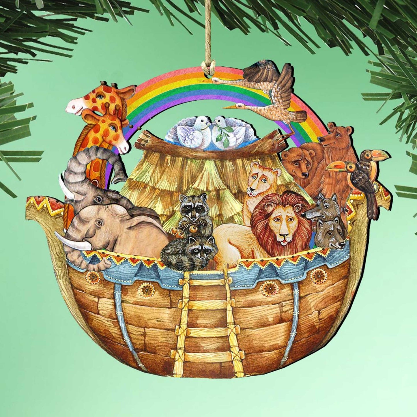 Noah's Ark Christmas Wooden Ornaments by G. DeBrekht - Nativity Holiday Decor - 8114050