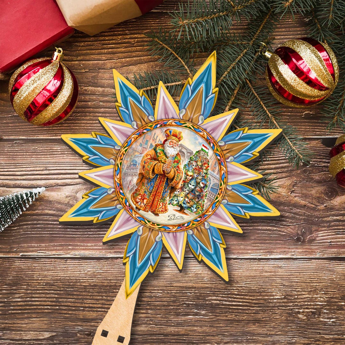 Italian-inspired Santa Tree Topper Wooden Decor by G. Debrekht  - Santa Snowman Decor - 89522