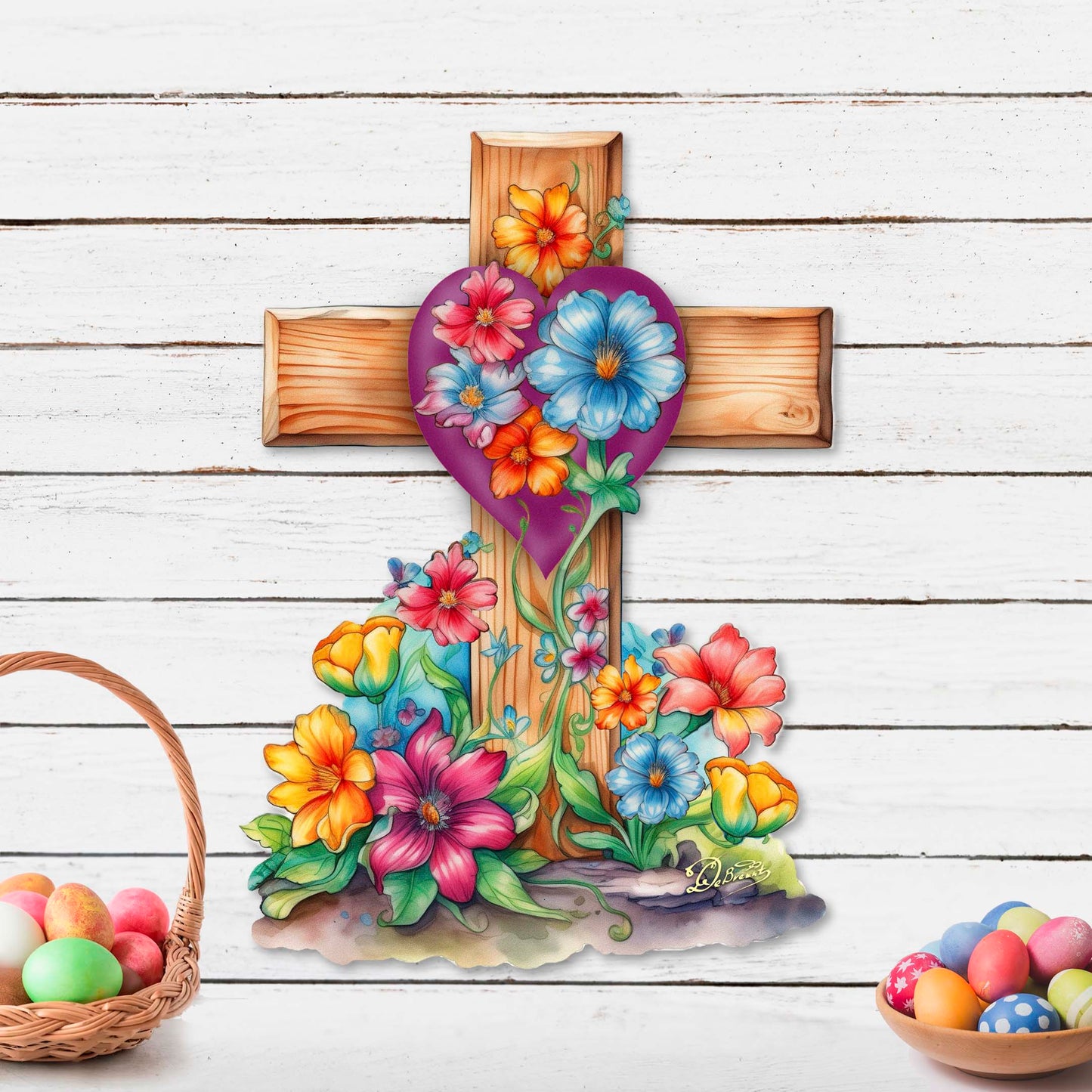 Easter Floral Cross Holiday Door Decor by G. Debrekht - Easter Spring Decor - 8688166H
