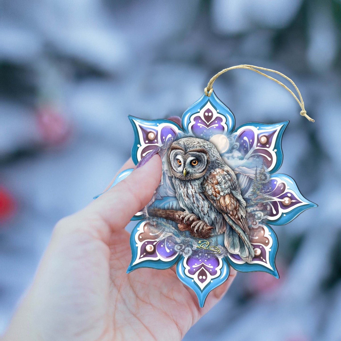 Arctic Owl Snowflake Wooden Ornaments by G. Debrekht - Nature Wildlife Decor - 8688435