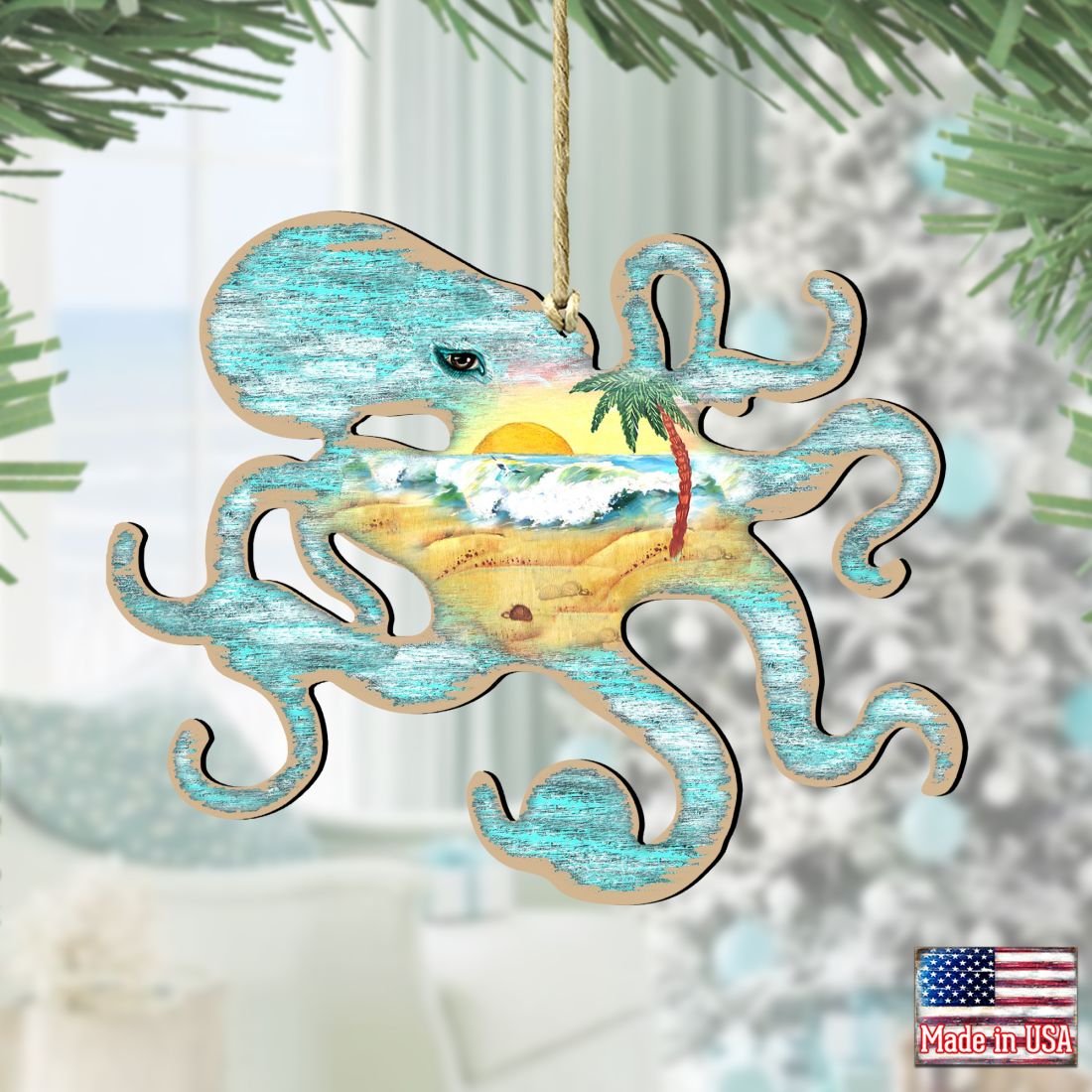 Octopus Wooden Ornaments by G. DeBrekht - Coastal Holiday Decor - 8198512-2
