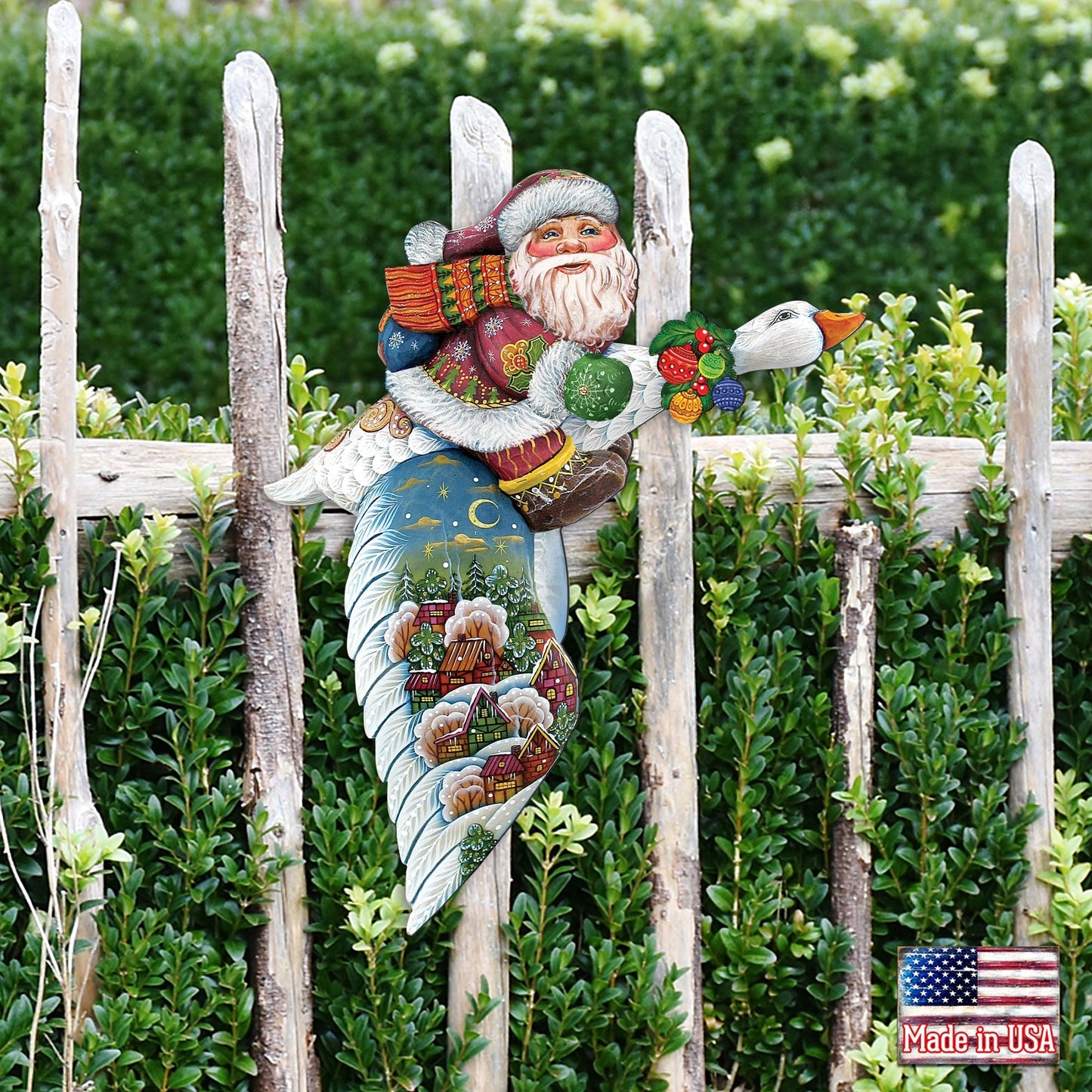 Goose Traveling Santa Christmas Door Decor by G. DeBrekht - Christmas Santa Snowman Decor - 8114060H