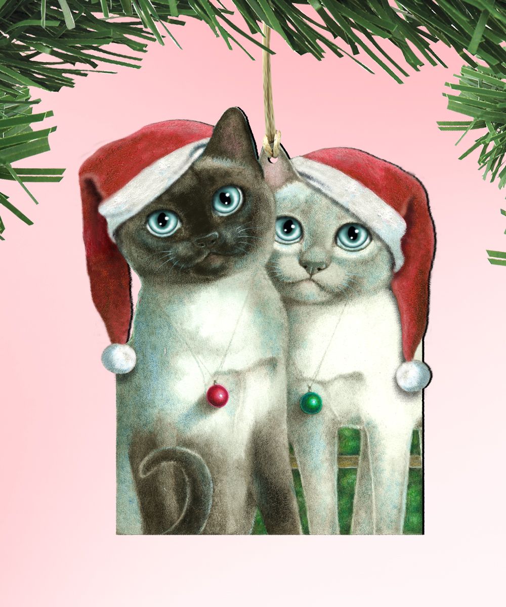 Angels Santa Cat Wooden Ornaments - Tree Ornament by Laura Seeley - Pets Dog and Cats Decor - 8512059-LS