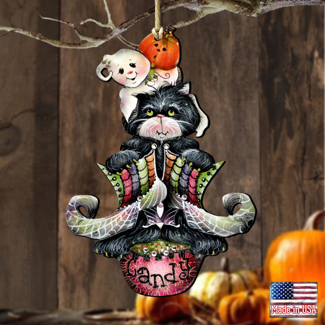 Spoooooky Boos! Wooden Ornaments by Jamie Mills-Price - Thanksgiving Halloween Decor - 8457409