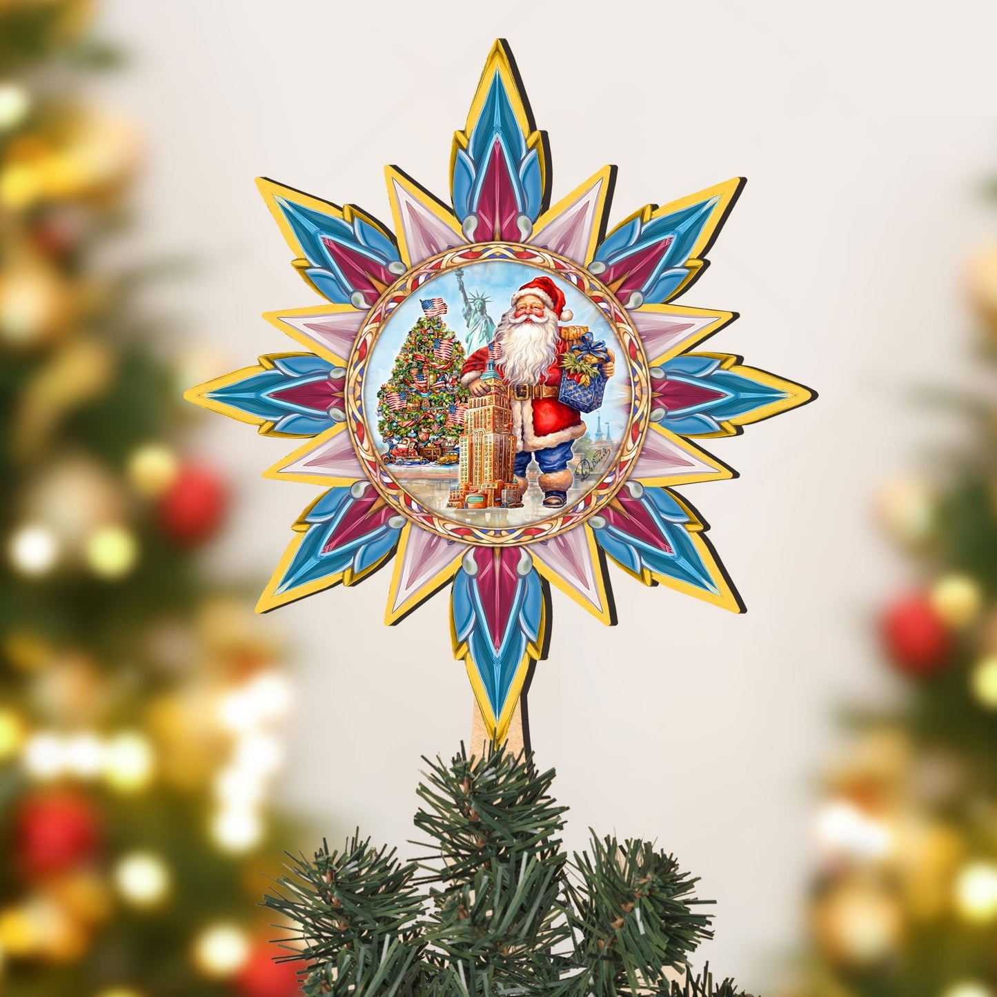 American-inspired Santa Tree Topper Wooden Decor by G. Debrekht  - Santa Snowman Decor - 89523