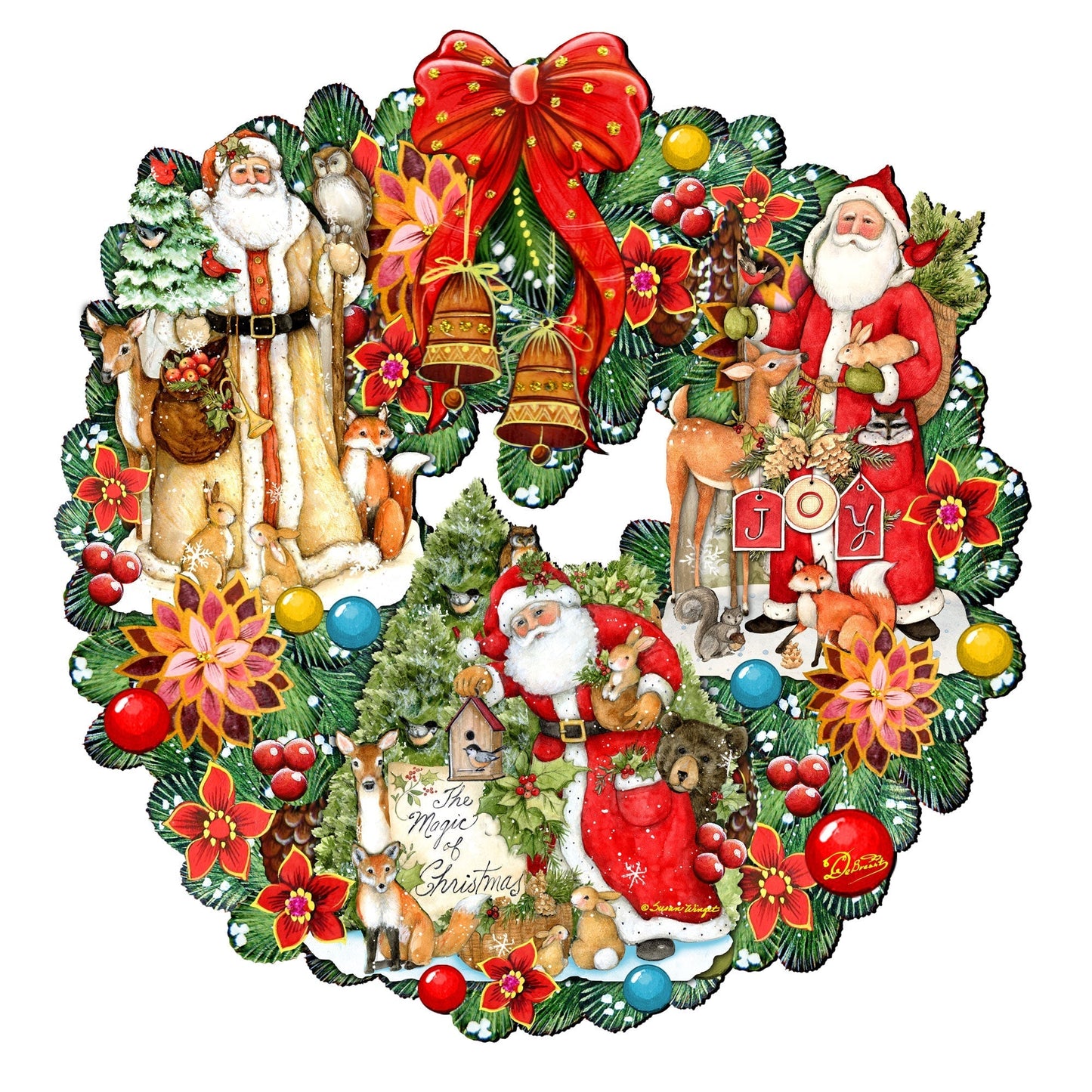 Classic Christmas Santa Holiday Door Wreath by G. Debrekht - Christmas Santa Snowman Decor by Susan Winget - 8185307-7H-SW