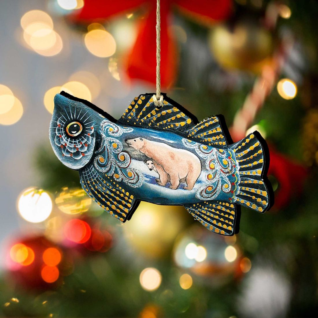 Frosty Fish Christmas Wooden Ornaments by G. DeBrekht - Coastal Holiday Decor - 8126141