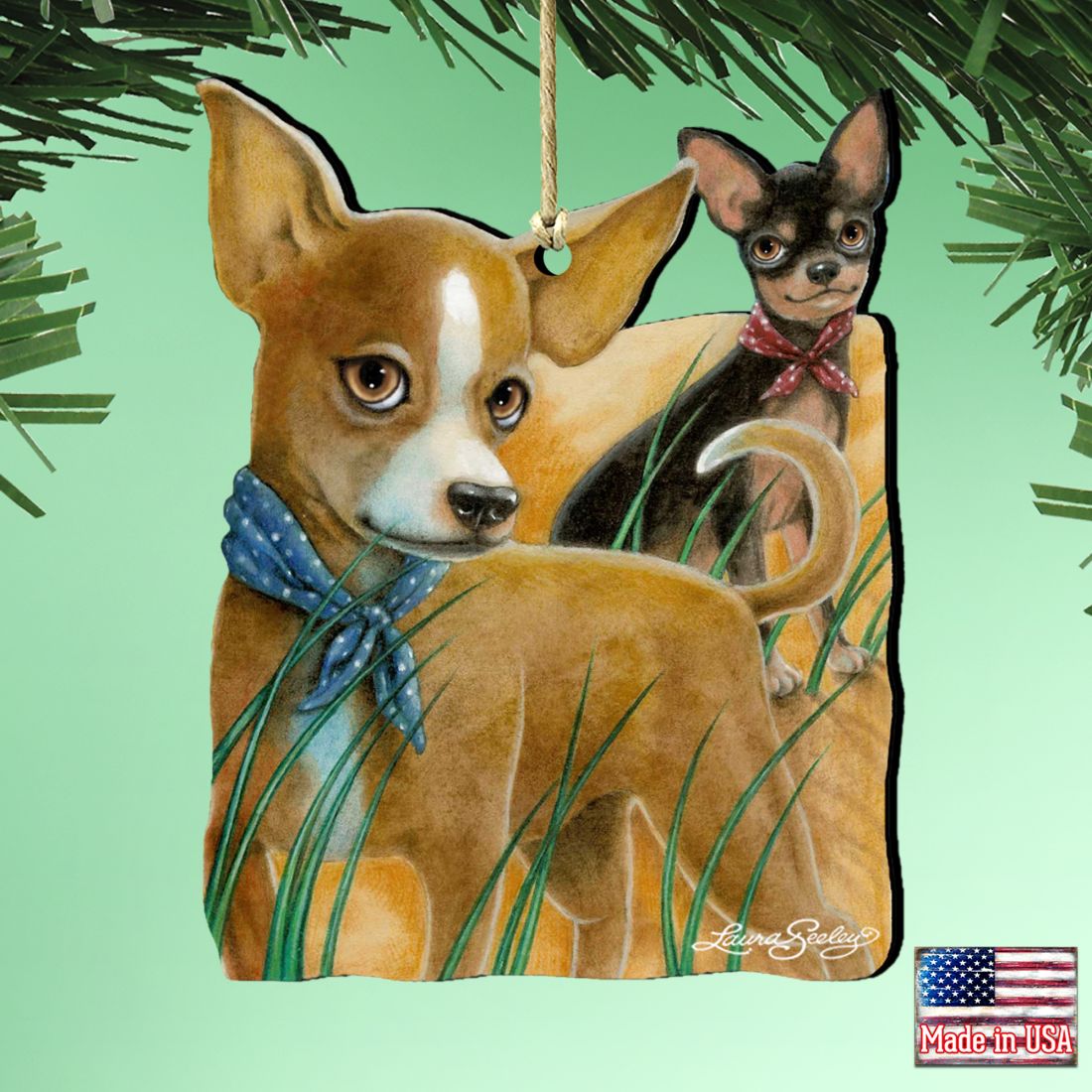The Couple Dogs Wooden Ornaments by Laura Seeley - Pets Dog and Cats Decor - 8511021-LS