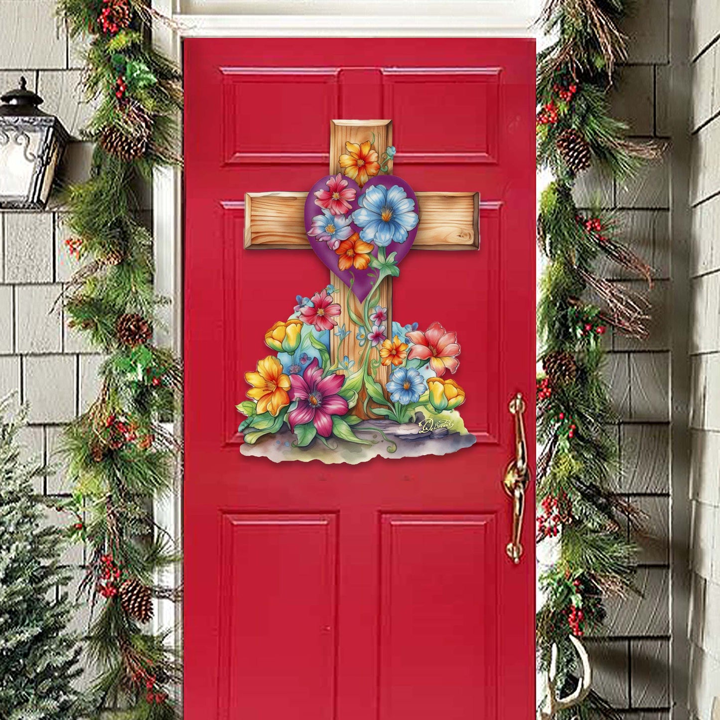 Easter Floral Cross Holiday Door Decor by G. Debrekht - Easter Spring Decor - 8688166H