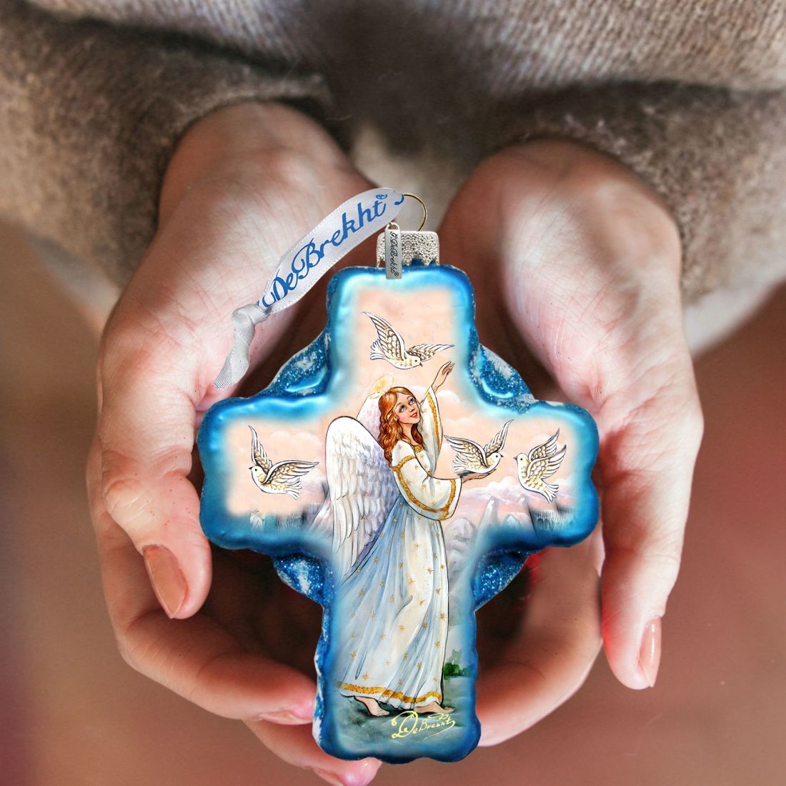Guardian Angel Cross Glass Ornament Holiday by Debrekht 758-019