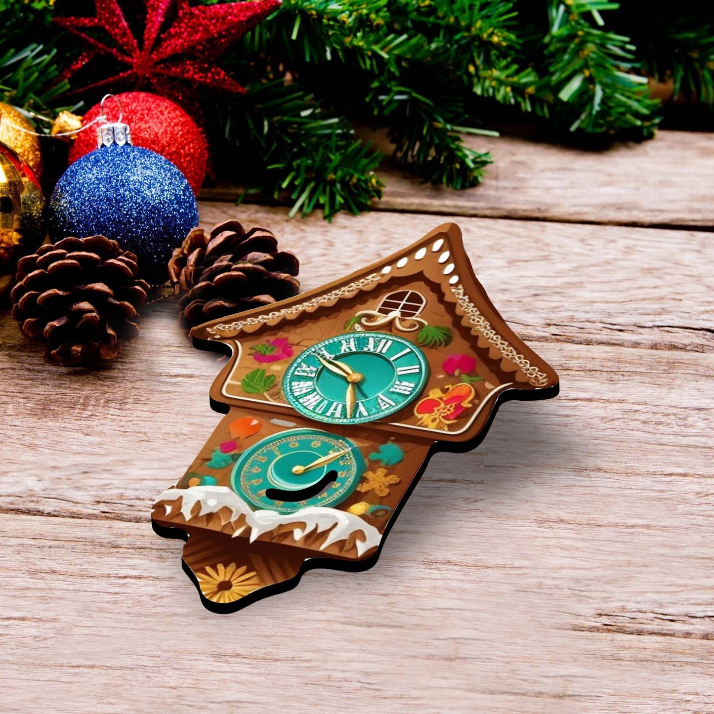 Miniature clock Decorative Wooden Clip-on Ornaments Set of 3 by G. Debrekht - Christmas Decor - 8091020C-S3